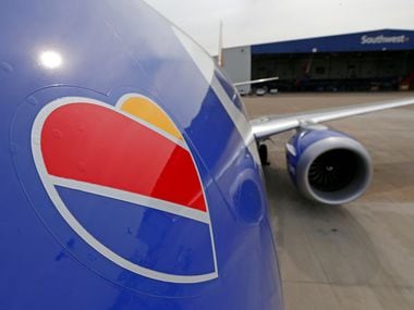 Southwest Airlines' new plane, the 737 Max, at headquarters in Dallas, Tuesday, Sept. 12,...