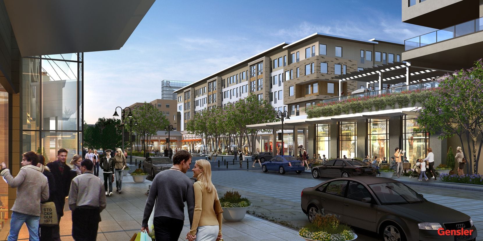 The first shops and restaurants open in the $500 million Legacy West Urban Village in March.