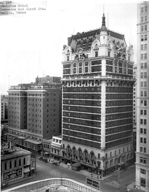 Lang & Witchell's 1918 addition to the Adolphus, built around two infill buildings on...
