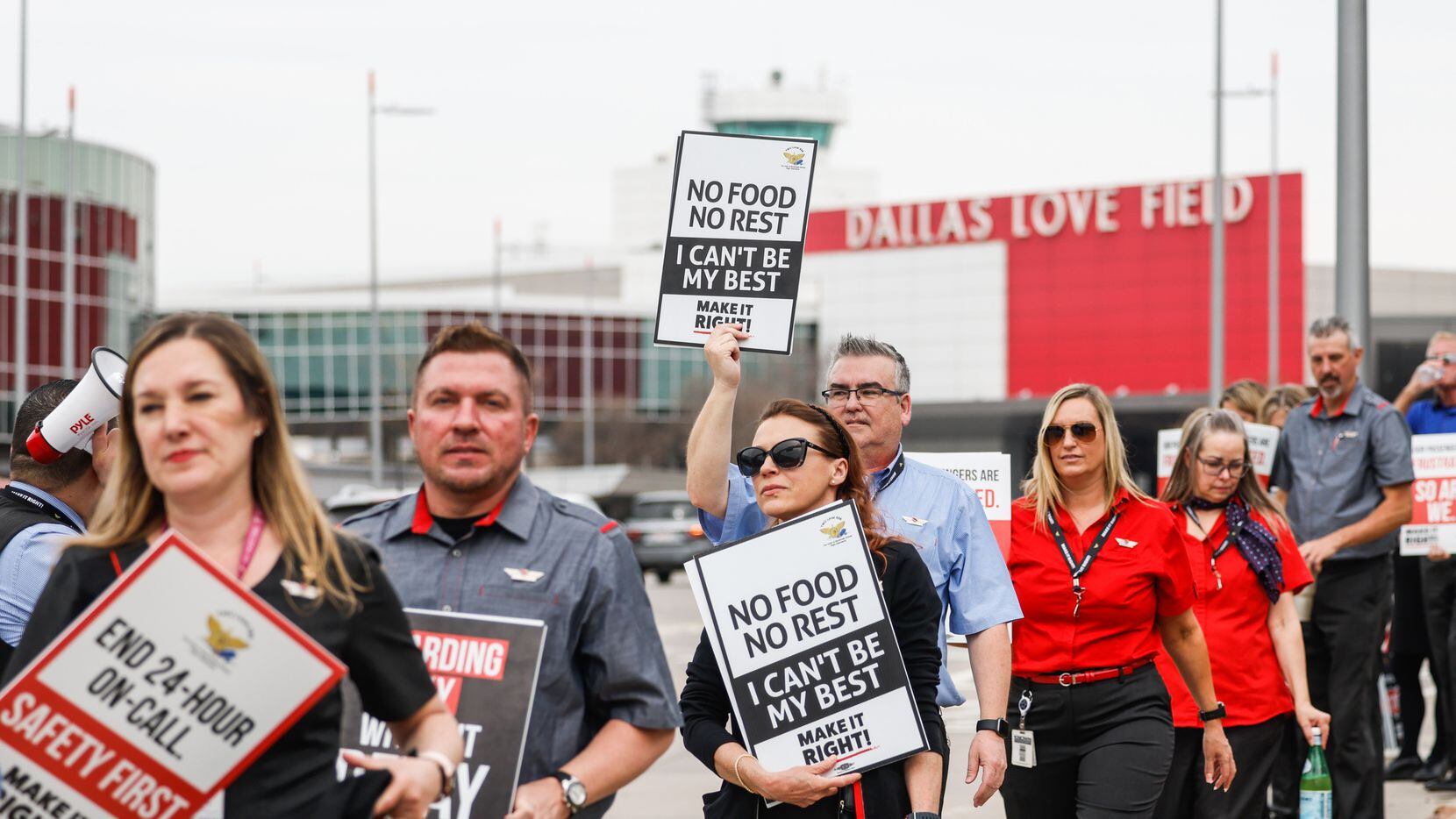 Southwest Airlines flight attendants picket at the Dallas Love Field Airport in Dallas on...