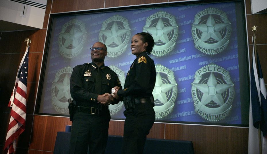 Then-Police Chief David Brown presented a deputy chief badge to Catrina Shead in July 2012. Shead commanded the northwest patrol division before being demoted recently to major to oversee the central patrol division. 