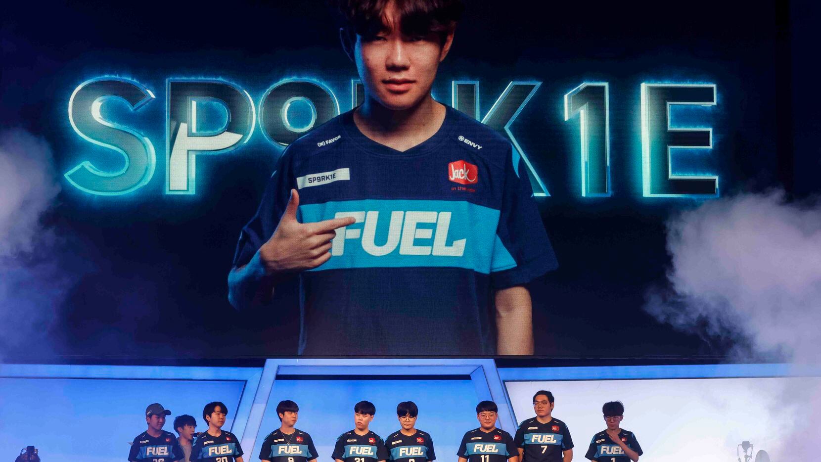 Dallas Fuel walk on the stage ahead of their match against Toronto Defiant during Overwatch...
