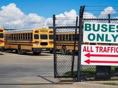 Prosper ISD school buses at the district bus facility on Monday, Aug. 29, 2022, in Prosper,...