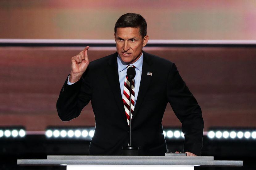 Retired Lt. Gen. Michael Flynn delivers a speech on the first day of the Republican National...