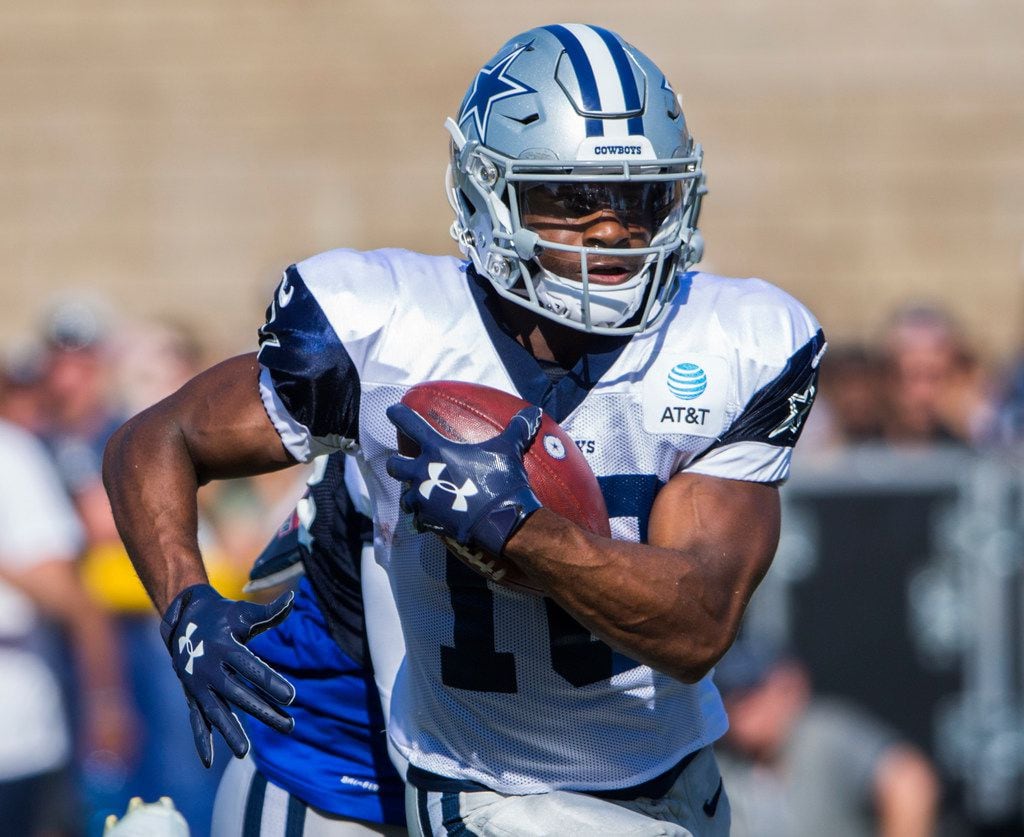 Dallas Cowboys wide receiver Randall Cobb (18) runs the ball during an afternoon practice at...