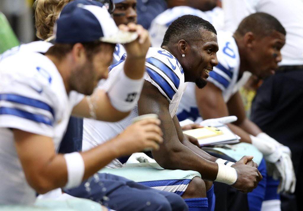 Dallas Cowboys wide receiver Dez Bryant (88) on the sidelines after an offensive drive...