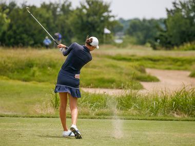 Professional golfer Esther Henseleit plays off the No. 3 tee box during the final round of...