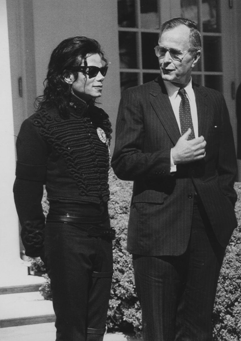 1990: President George H. W. Bush meets with singer Michael Jackson at the White House....