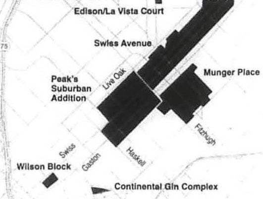 A map of Peak’s Suburban Addition and nearby neighborhoods. Published in The Dallas Morning...