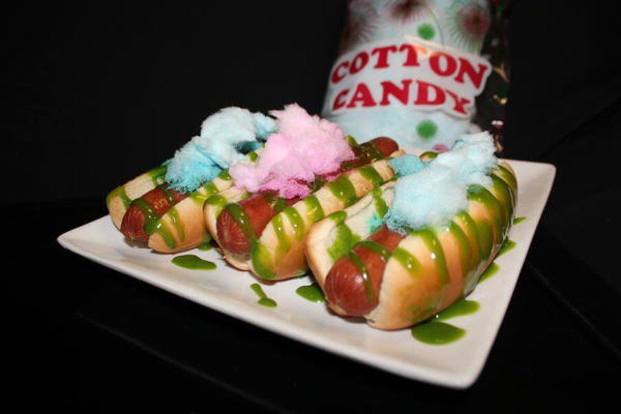 The cotton candy hot dog is delicious.