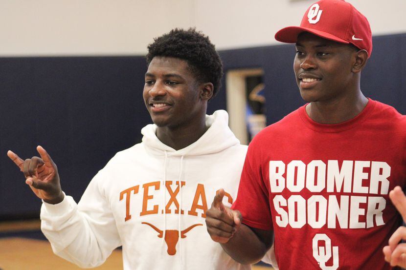 Plano Prestonwood seniors Dondreone Kennedy (left) and Tarris Murray (right) signed their...
