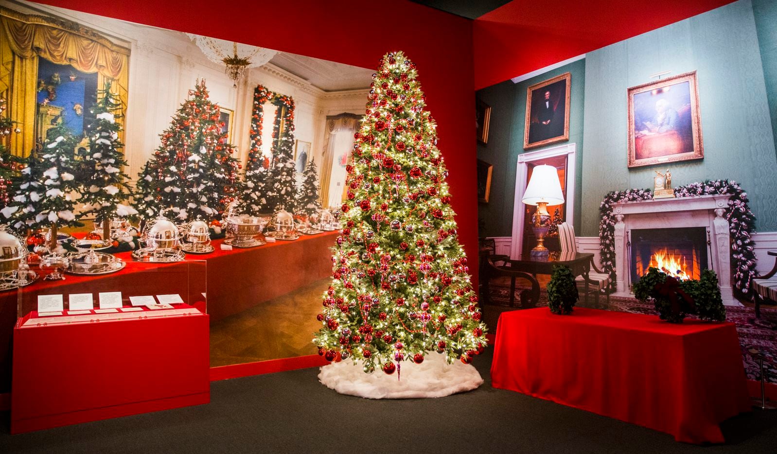 Decorations from the East Room are displayed at a Christmas exhibit at The George W. Bush...