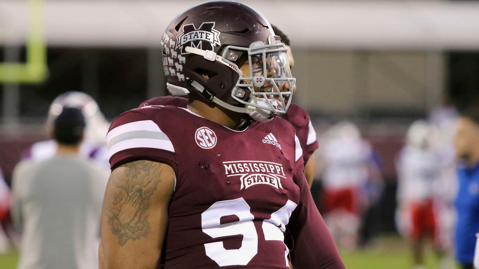 FILE - Mississippi State defensive tackle Jeffery Simmons (94) is pictured during warm-up...