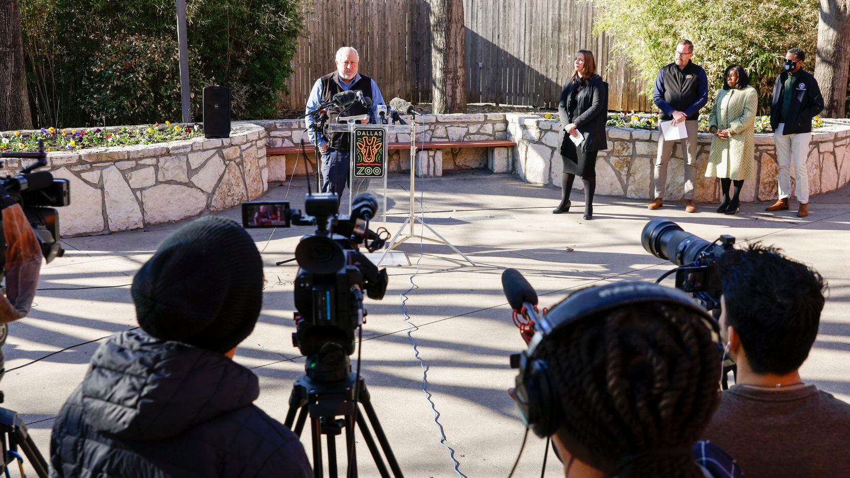 Gregg Hudson, Dallas Zoo president and CEO, spoke during a press conference at the Dallas...