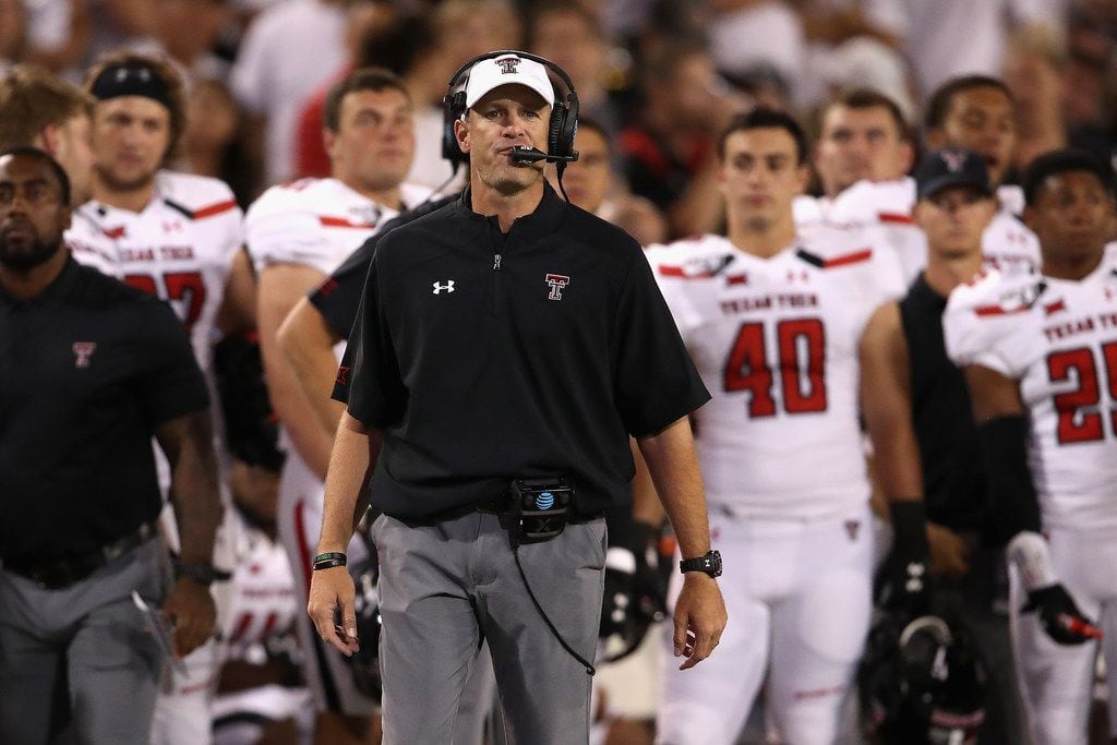 Head coach Matt Wells of the Texas Tech Red Raiders watches from the sidelines during the...