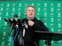 Dallas Stars head coach Rick Bowness speaks to reporters about the NHL hockey season during...