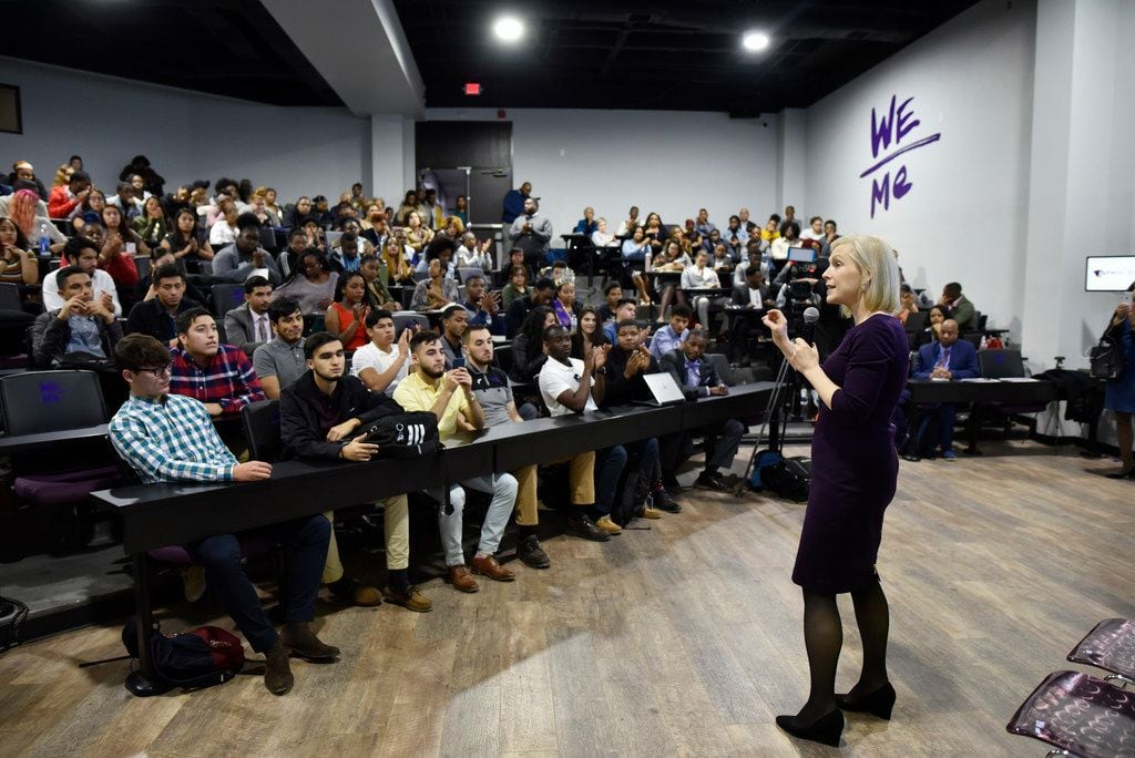 Senator Kirsten Gillibrand answered a student's question as she spoke to students from Paul...