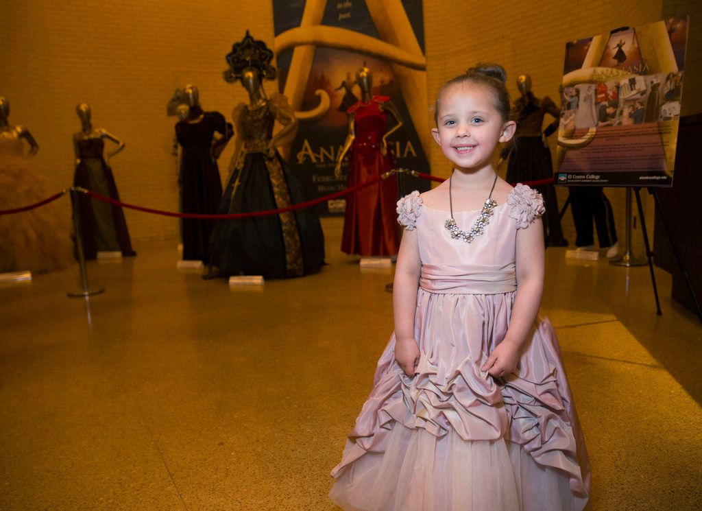 Gwendolyn Hansford, 4, dressed up as Anastasia, poses for a portrait before a performance of Anastasia at the Music Hall at Fair Park in Dallas. The musical runs until March 3. 