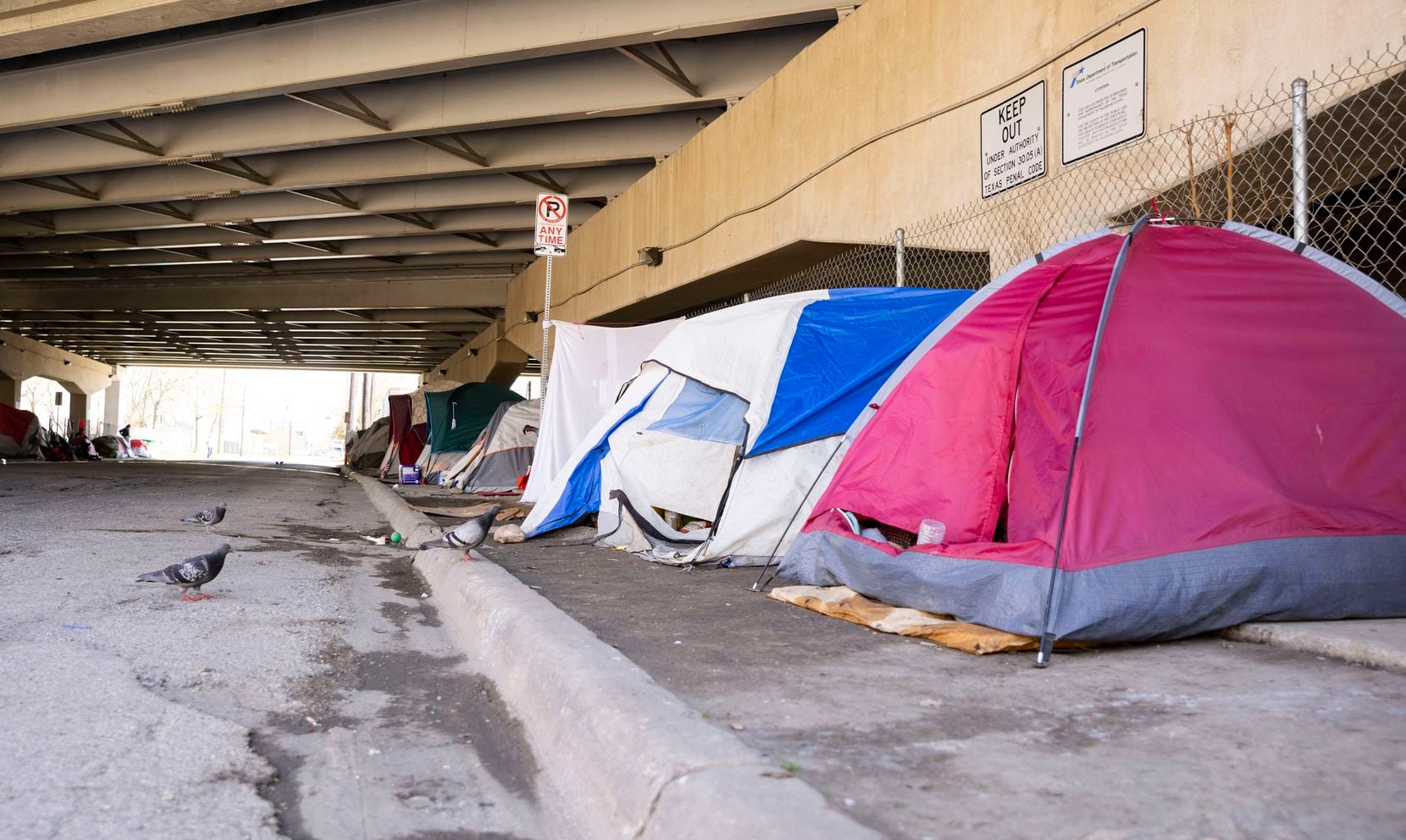 Members of the city's unhoused population have set up and lived in makeshift housing, such...