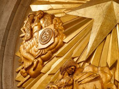 Detail of gold-leafed medallion at the Hall of State. (Tom Fox/The Dallas Morning News)