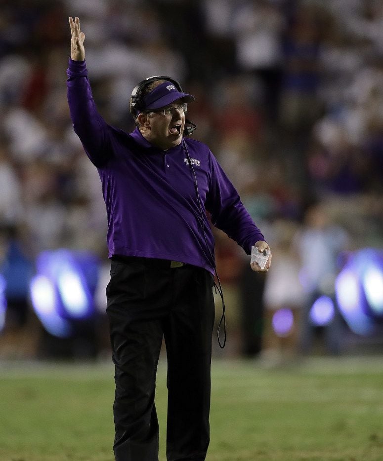 FORT WORTH, TX - SEPTEMBER 10:  Gary Patterson of the TCU Horned Frogs yells during play...