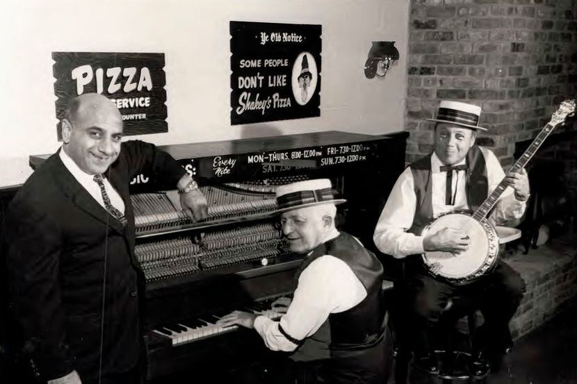 Andy Stasio (left), who opened the first Shakey's Pizza Parlor in DFW on Northwest Highway...