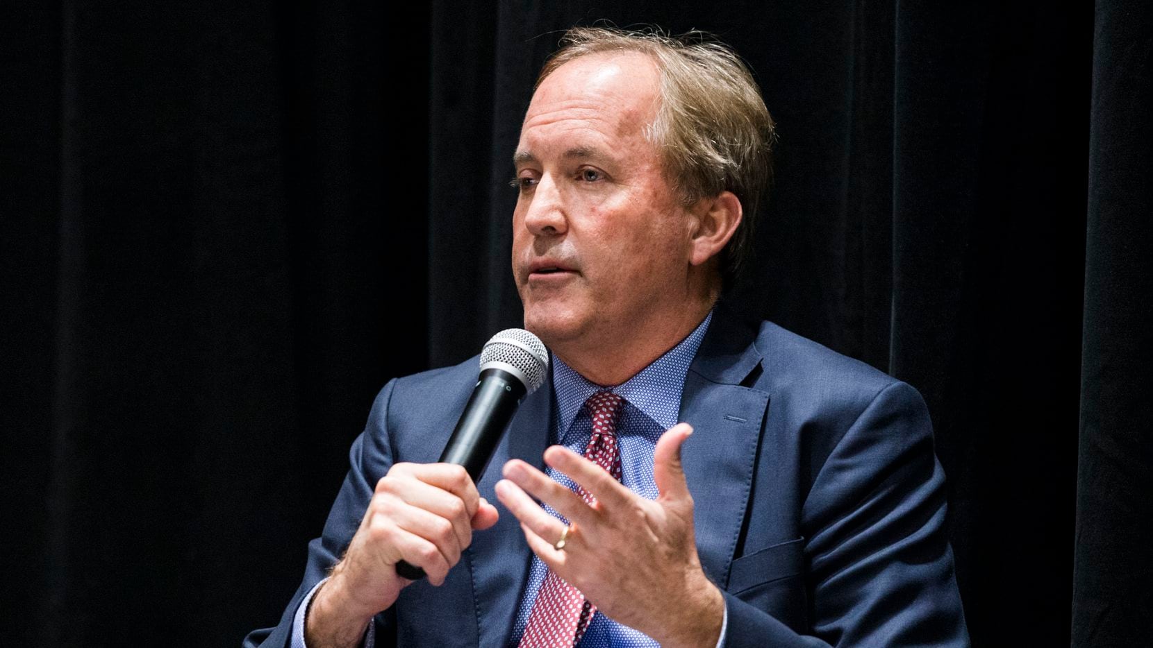 Texas Attorney General Ken Paxton is shown here at an appearance with The Dallas Morning News Vice President and Editor of Editorials Brandan Miniter, U.S. Attorney Erin Newly Cox, and Trafficking Institute CEO Victor Boutros on Wednesday, February 26, 2020 at The Dallas Morning News Auditorium in Dallas. Paxton, who was indicted in 2015, has been pulled into another securities fraud case involving two of his former businesses partners who are named complainants on his indictments. (Ashley Landis/The Dallas Morning News)