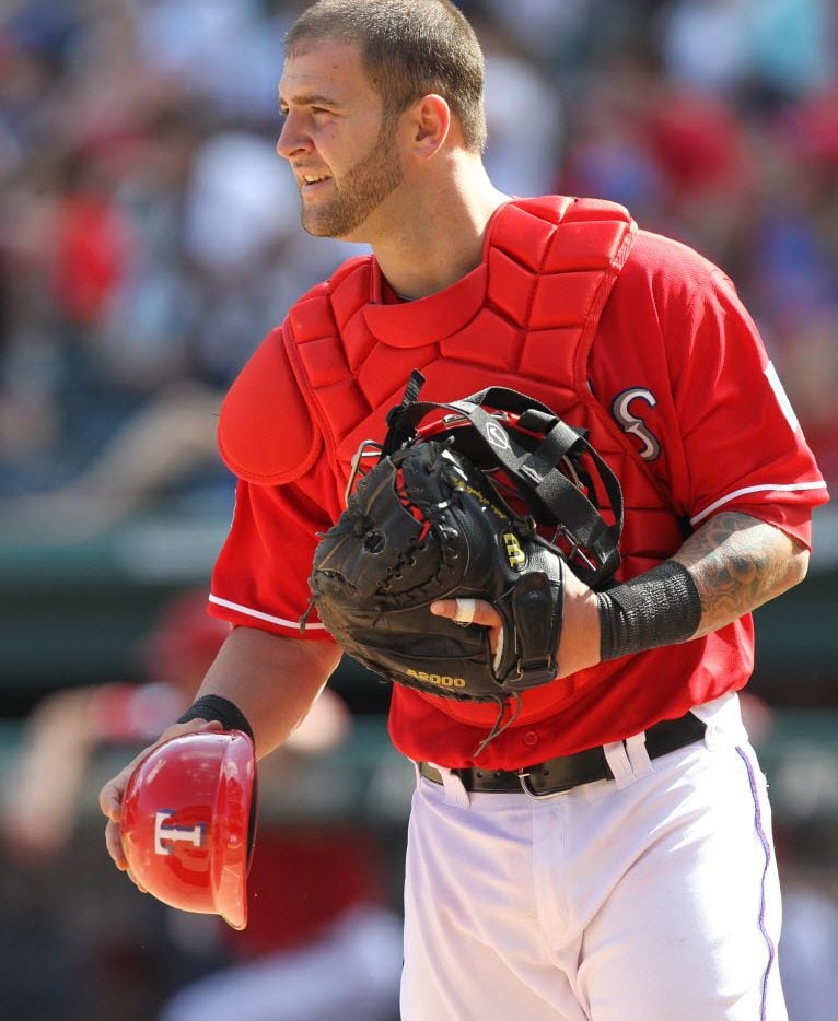Photo: Rangers Mike Napoli plays against the Angels in Arlington -  ARL2012051317 