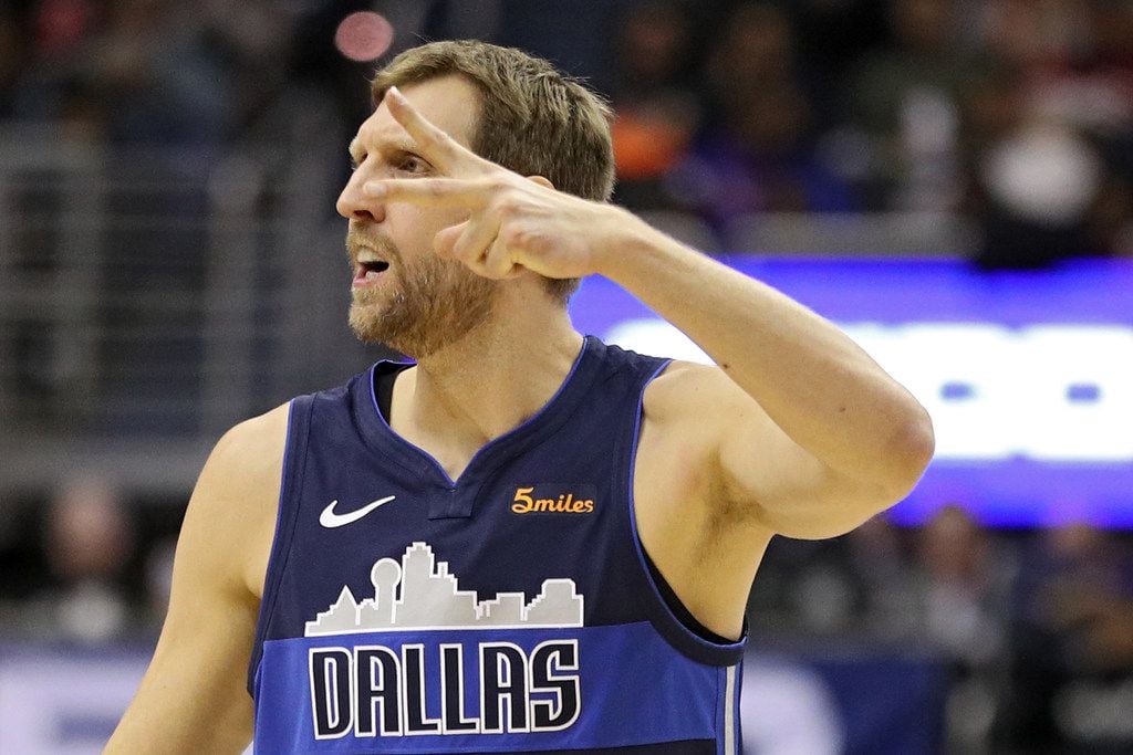 WASHINGTON, DC - MARCH 06: Dirk Nowitzki #41 of the Dallas Mavericks reacts against the Washington Wizards during the second half at Capital One Arena on March 06, 2019 in Washington, DC. NOTE TO USER: User expressly acknowledges and agrees that, by downloading and or using this photograph, User is consenting to the terms and conditions of the Getty Images License Agreement. (Photo by Patrick Smith/Getty Images)