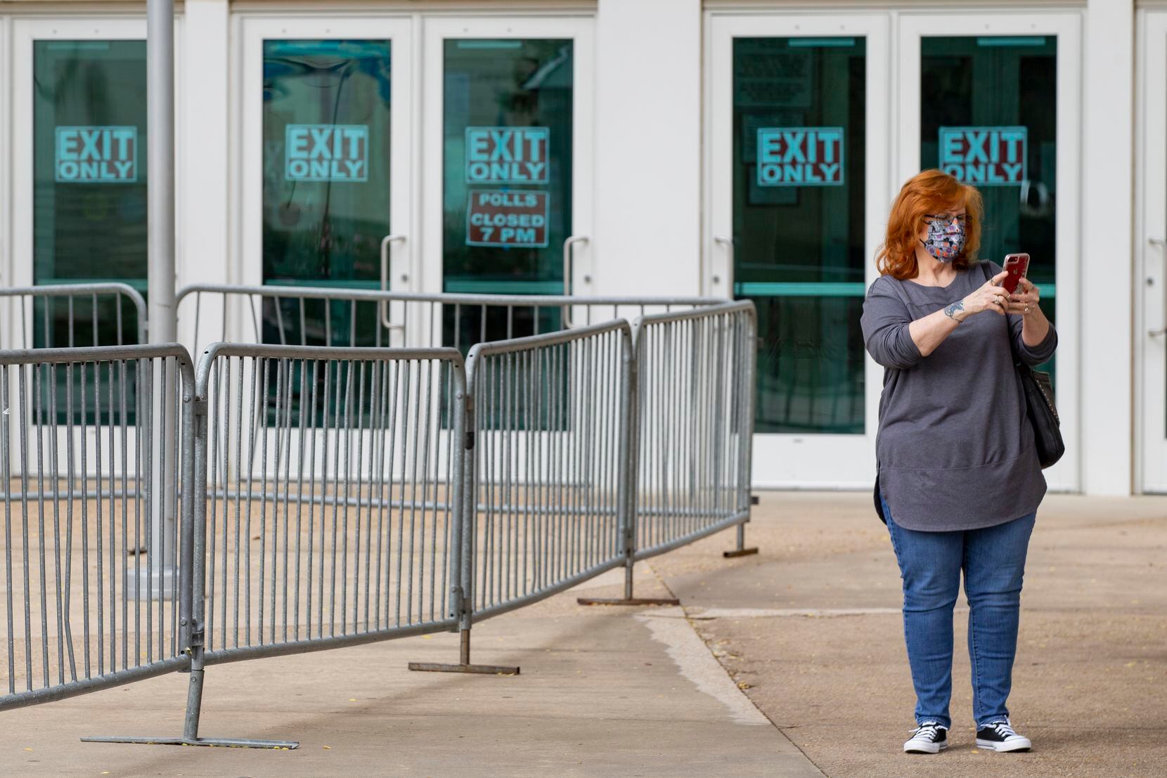 Melissa Warfield takes a selfie after voting at the Allen Event Center in Allen on Thursday, Oct. 29, 2020. (Juan Figueroa/ The Dallas Morning News)