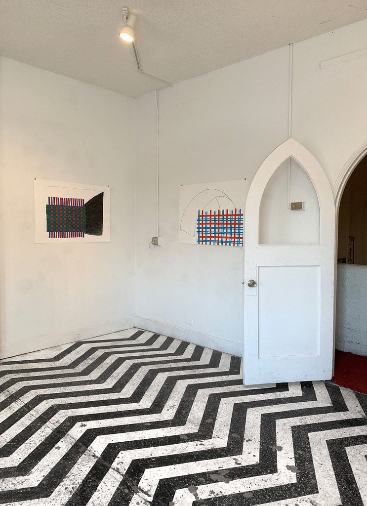 Interior detail with two works by Alicja Bielawska from the series, Patterns, 2013, pencil,...