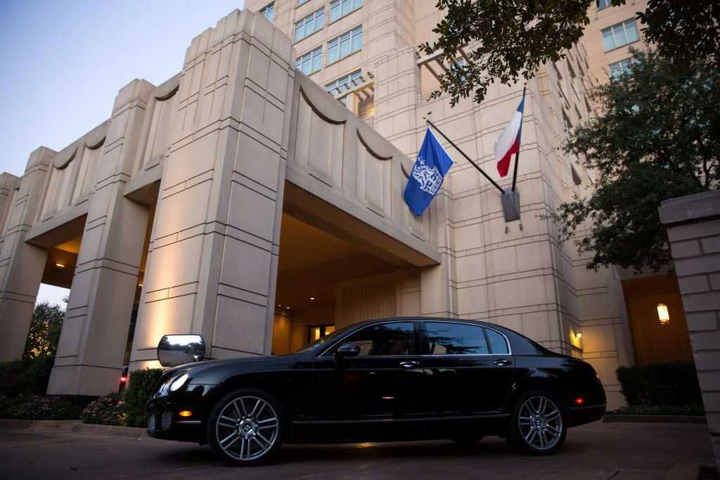 A Bentley parked outside the the Ritz-Carlton in Dallas.