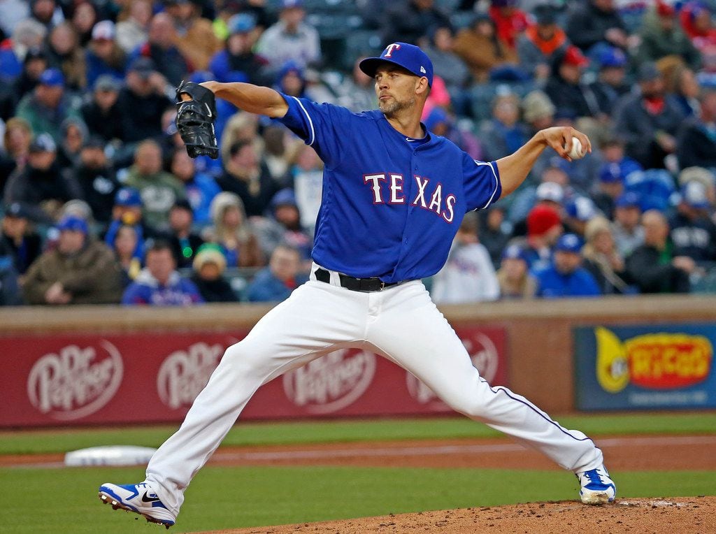 Texas Rangers starting pitcher Mike Minor (36) throws a pitch against Toronto Blue Jays...