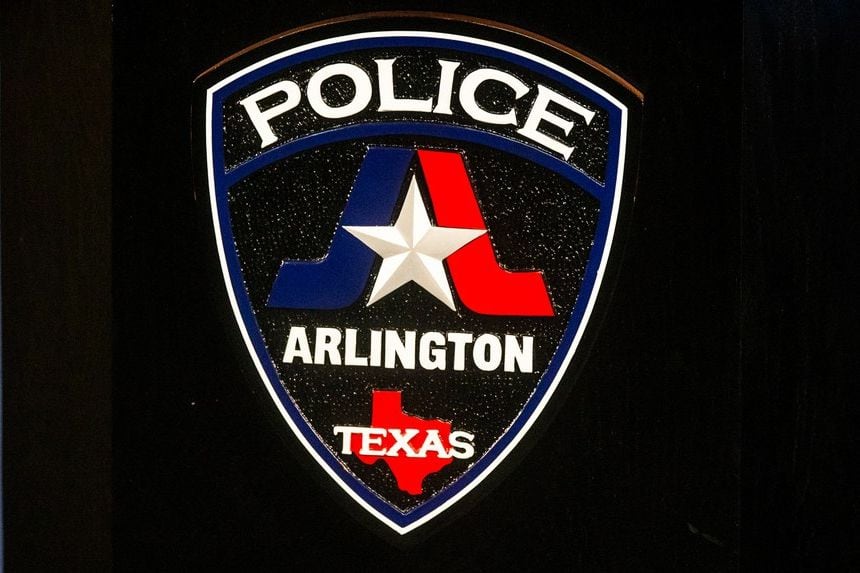 The seal of Arlington Police Department photographed at its headquarter in Arlington, Texas...