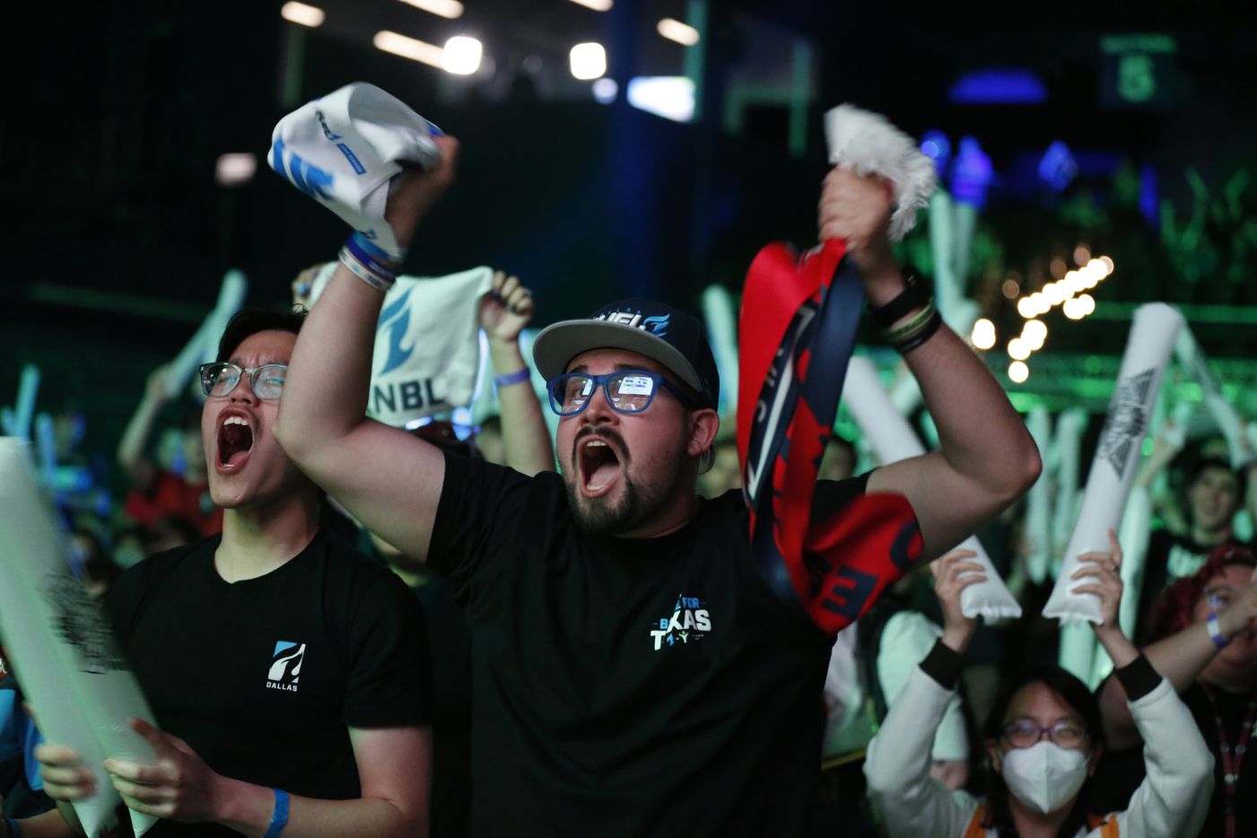 Dallas Fuel fans cheer during a map. Dallas fuel vs. Houston Outlaws Overwatch League match...