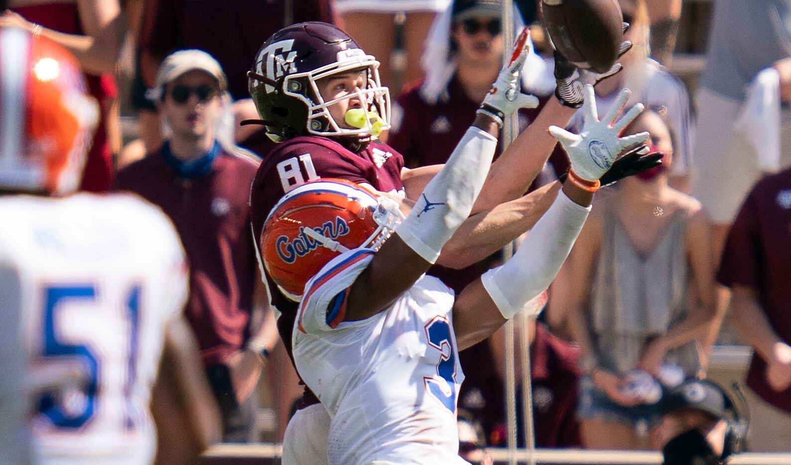 Texas A&M wide receiver Caleb Chapman (81) catches a pass for a touchdown as Florida...