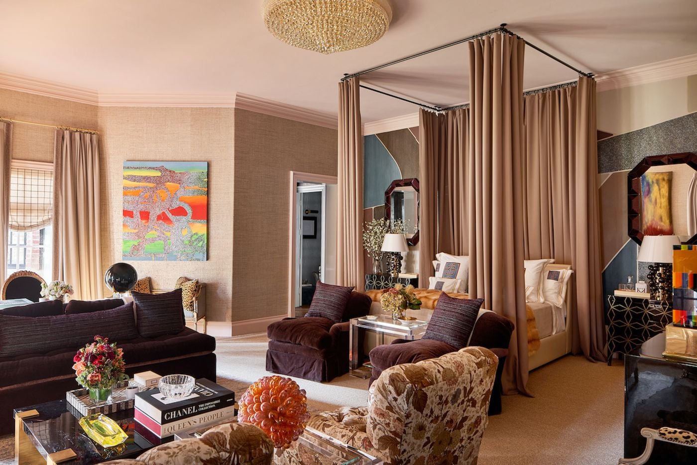 The primary bedroom at the Kips Bay Decorator Show House Dallas. This room was designed by Kirsten Kelli, LLC.