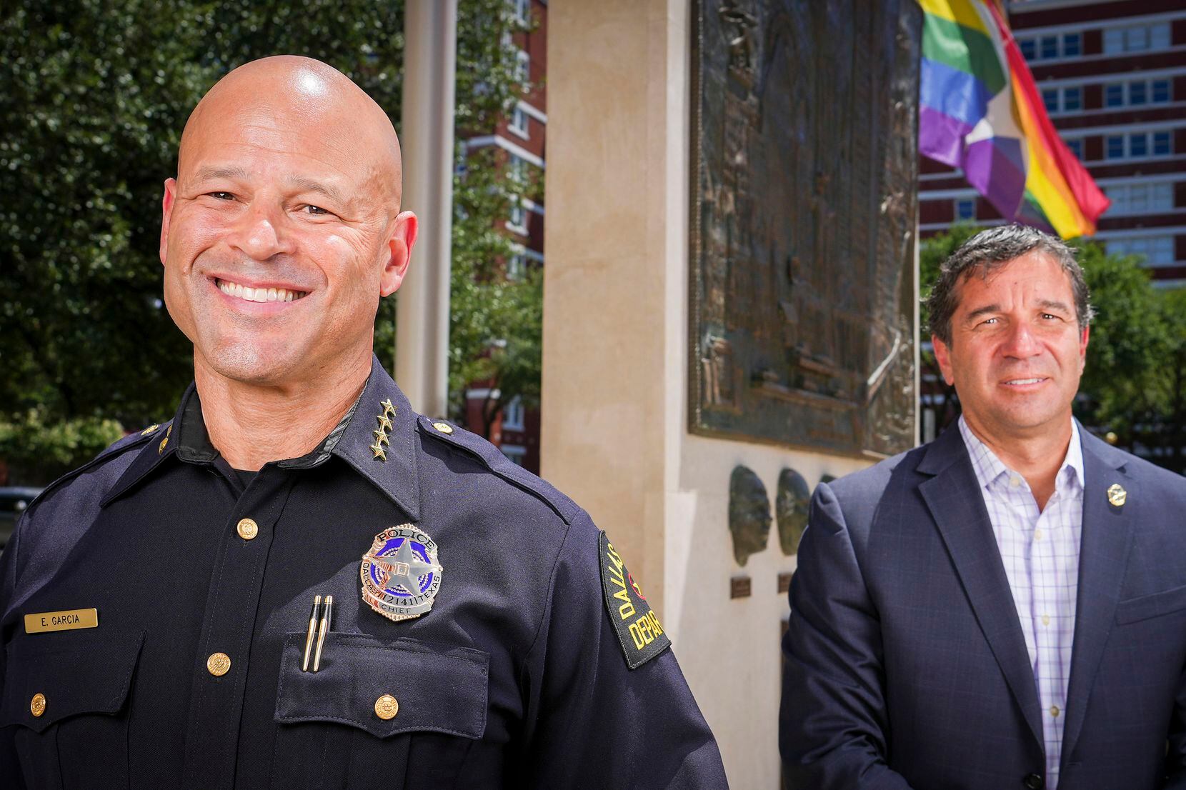 Dallas Police Chief Eddie Garcia (left) and Assistant Chief Reuben Ramirez photographed with...