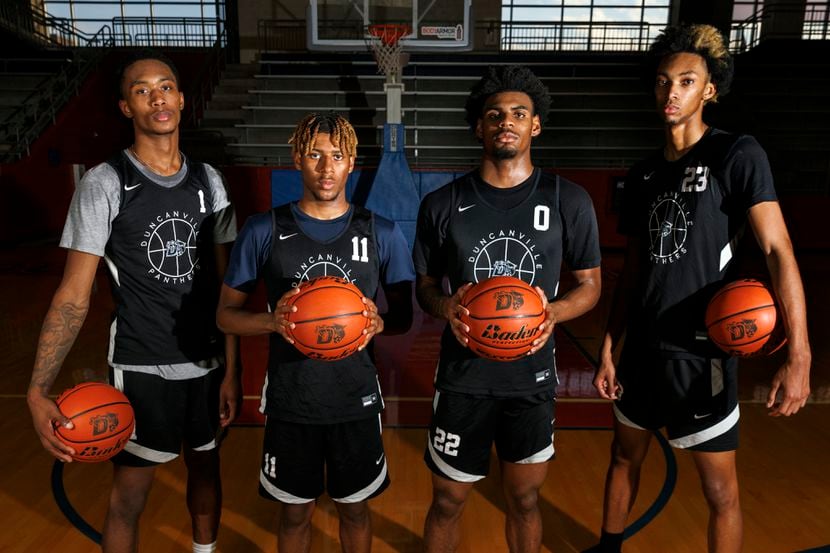 From left, Duncanville basketball players Ron Holland, Aric Demings, KJ Lewis and Cameron...