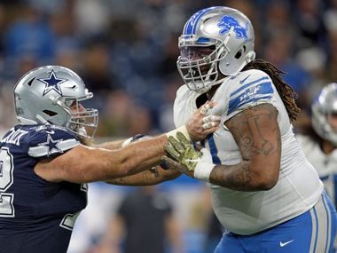 FILE - Lions defensive tackle Damon Harrison (98) battles Cowboys center Travis Frederick (72) during the second half of a game in Detroit on Sunday, Nov. 17, 2019 (Getty Images)