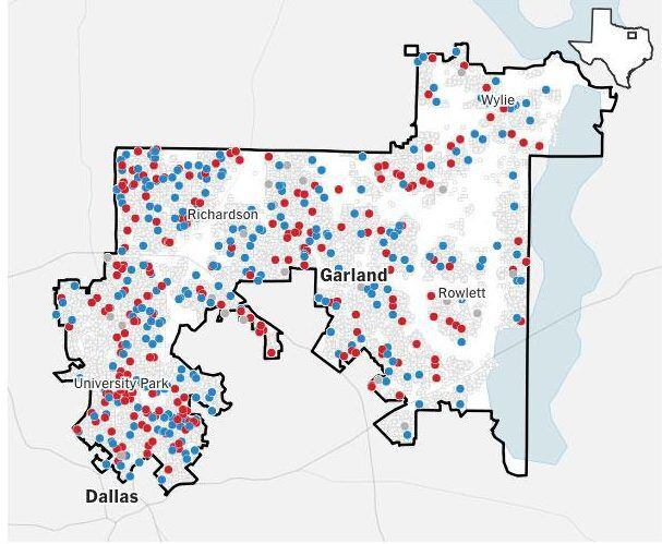 Este mapa muestra las 43,441 llamadas realizadas para una encuesta en el distrito 32,...