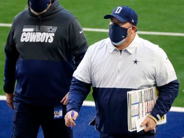Dallas Cowboys head coach Mike McCarthy walks to locker room during halftime against the San Francisco 49ers at AT&T Stadium in Arlington, Texas, Sunday, December 20, 2020.