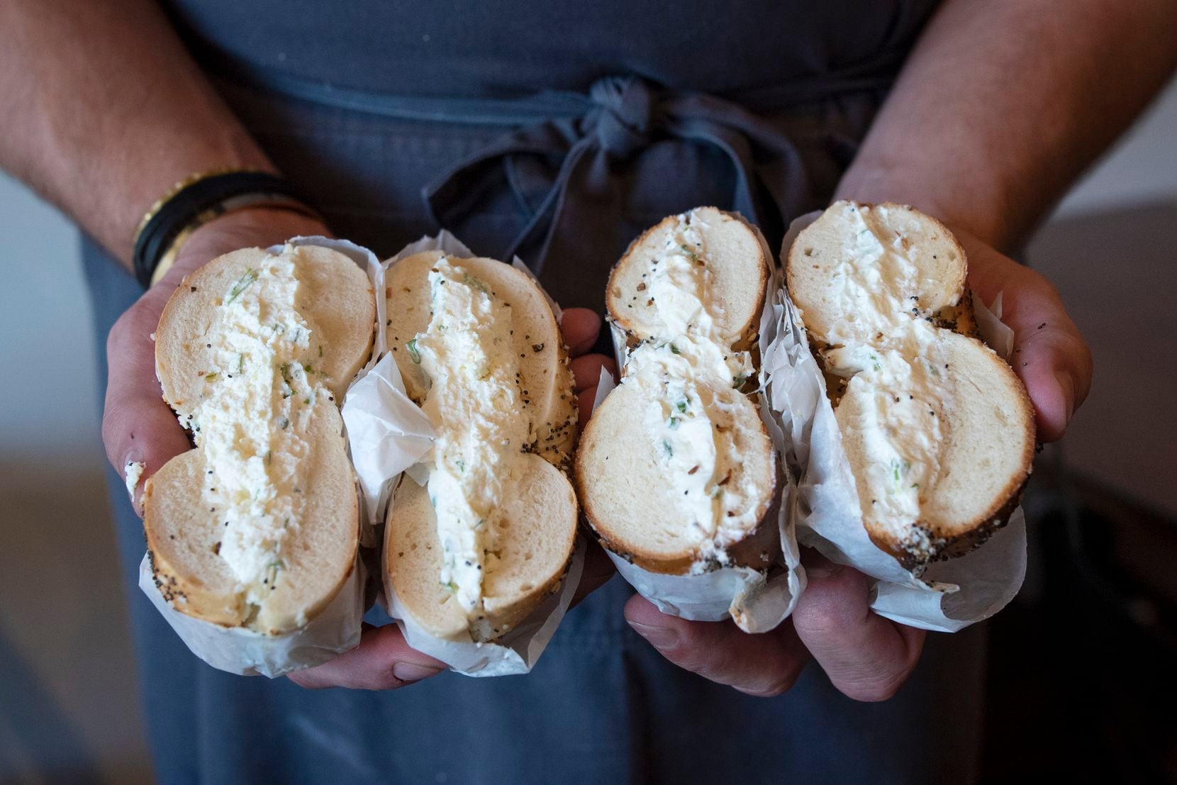 Do you eat your bagels cut in half, like this, or open faced? "That is a very controversial...