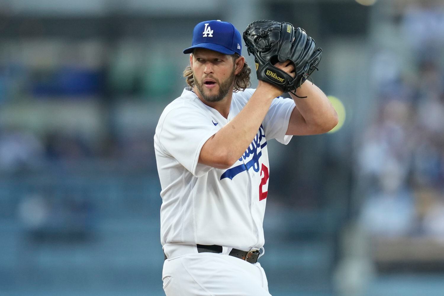 Los Angeles Dodgers starting pitcher Clayton Kershaw (22) throws during the first inning of...
