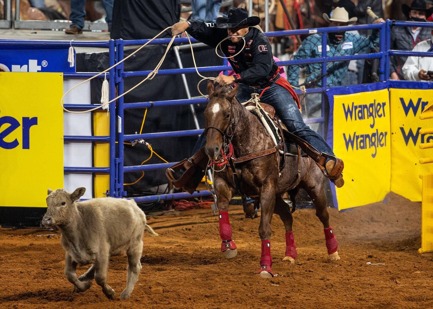 PRCA Tie Down Roping contestant Shad Mayfield earns second place in the first round of his...