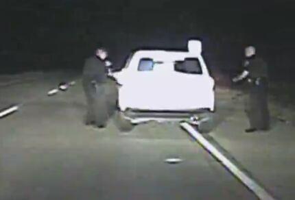 An image from dash-cam video footage showing Strader's vehicle as it begins to pull away...
