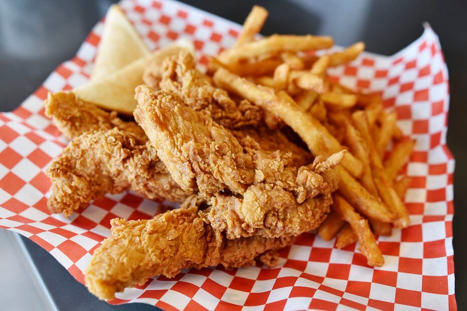 A popular order at Mike's Chicken in Dallas is chicken tenders, fries and toast.