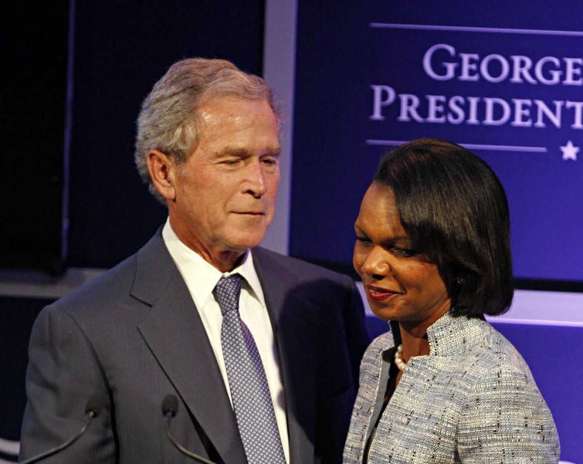 Former President George W. Bush welcomed former Secretary of State Condolee...