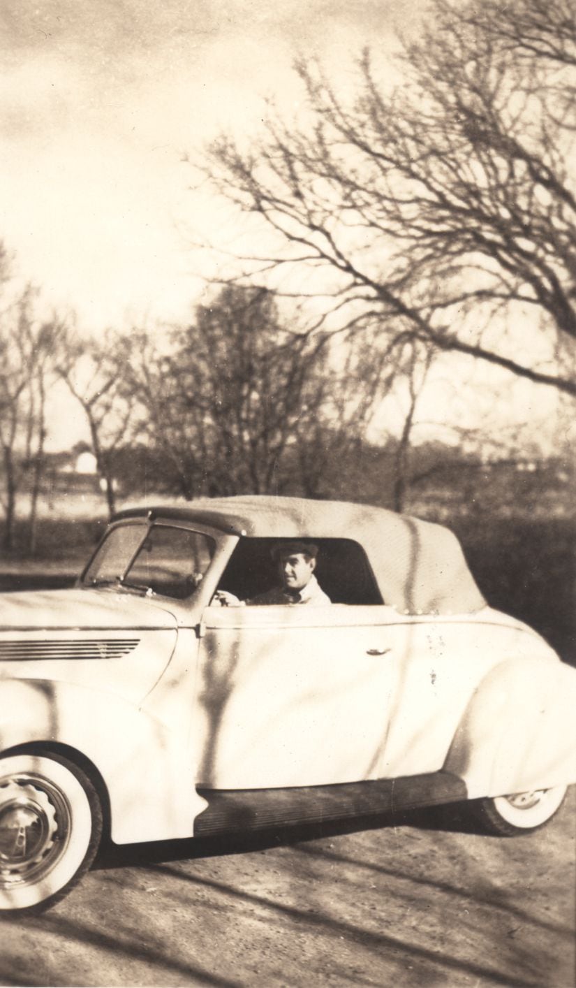 Guy Malloy, shown here in his 1939 yellow Ford, was the possible creator of White Rock's Lady of the Lake story, in the 1930's. Photograph courtesy of Farris Rookstool, III.