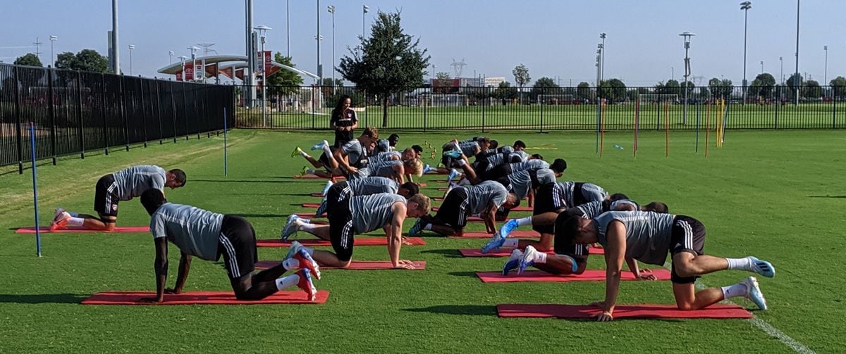 FC Dallas stretches at the start of training. (8-7-19)